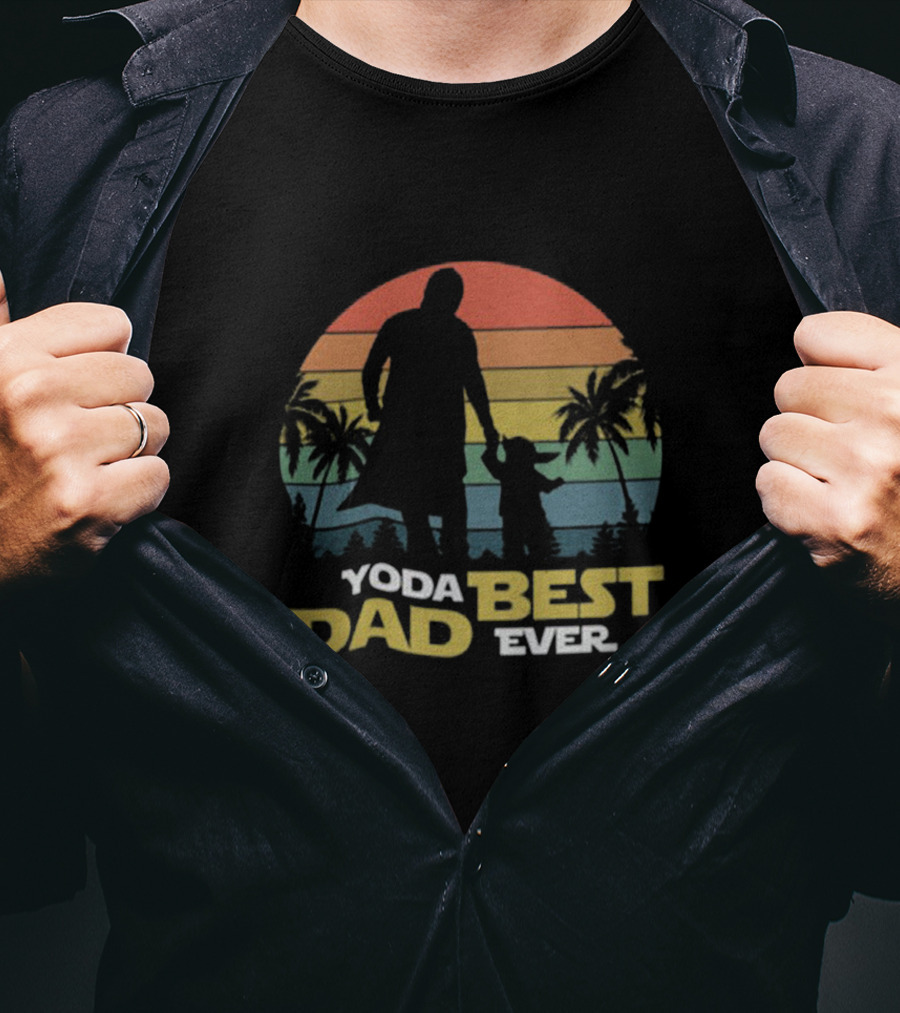 Yoda Best Dad Ever Retro Sunset Palm Trees T-Shirt