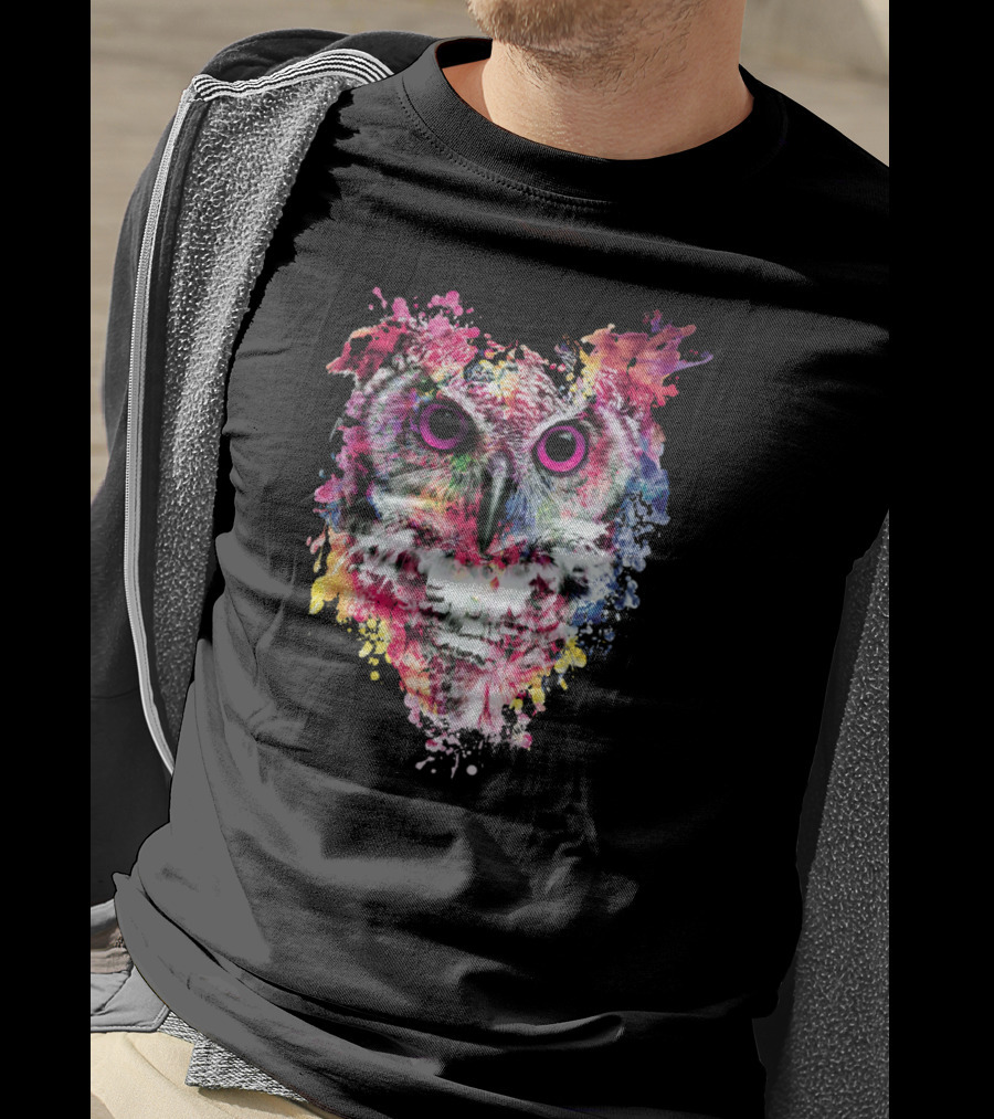 Colorful Owl Splatter Art Vibrant Watercolor Paint Explosion T-Shirt