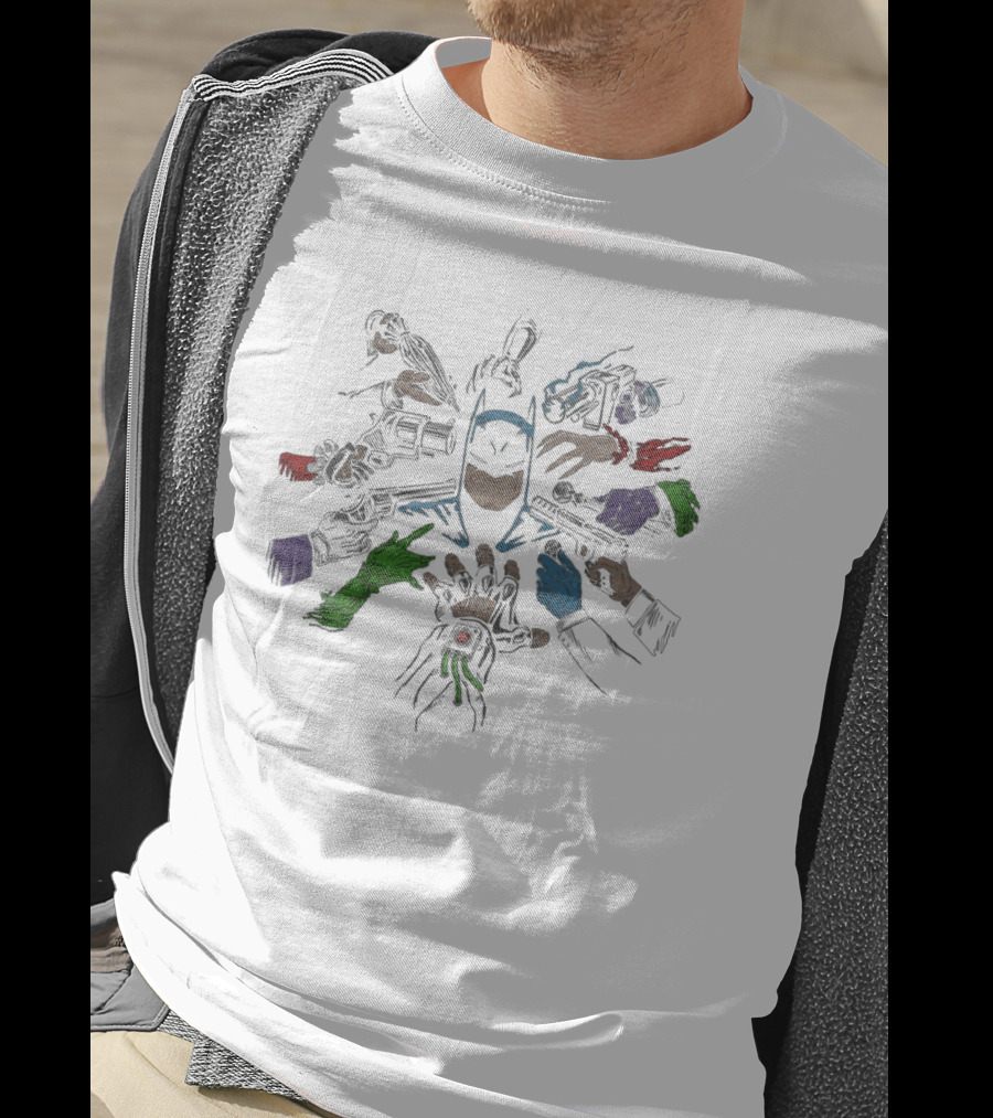 Batman Surrounded By Villains' Hands Batwick Ript T-Shirt