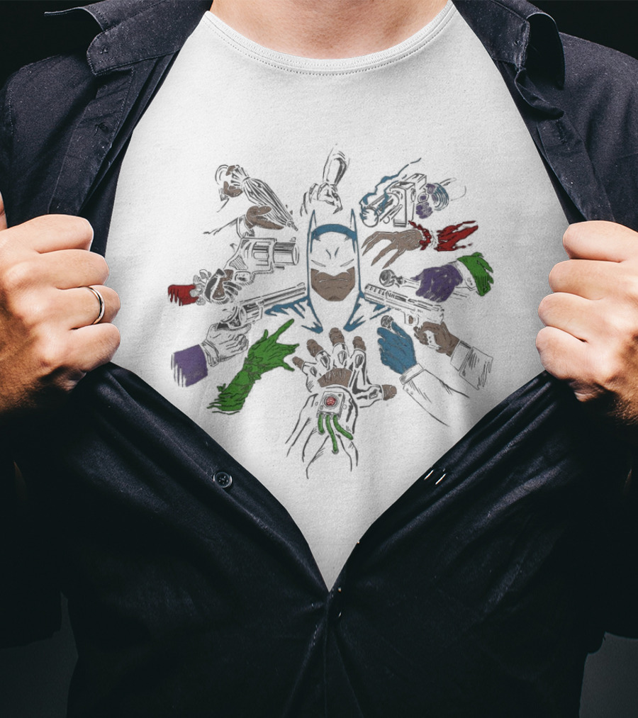 Batman Surrounded By Villains' Hands Batwick Ript T-Shirt