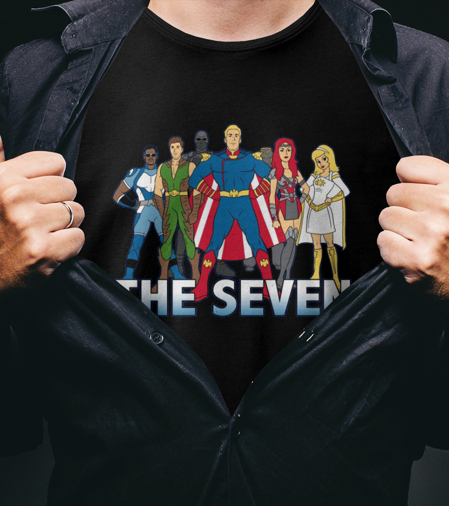 The Seven Cartoon Parody Superhero Team Art Ript Crossover T-Shirt