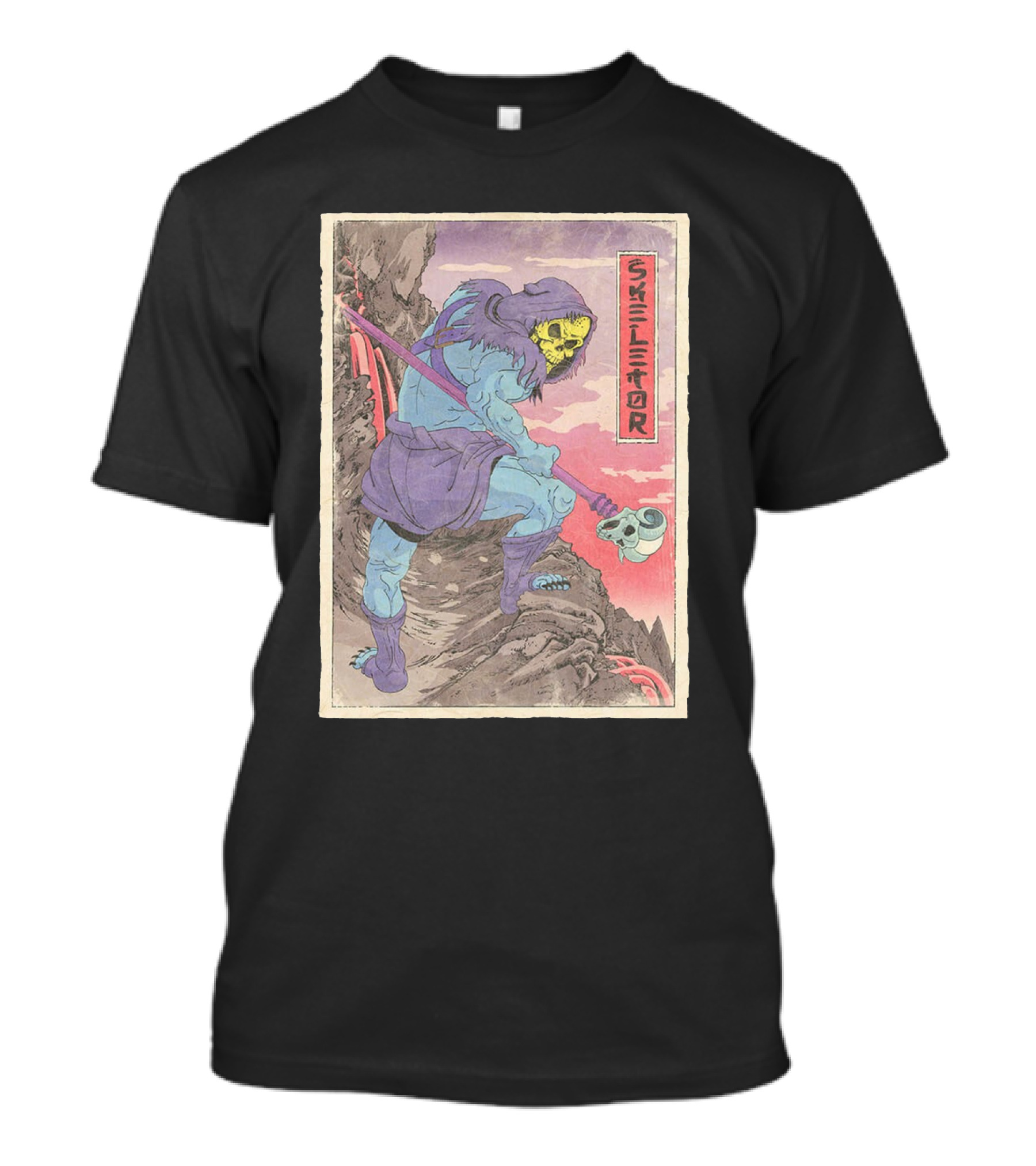 Skeletor Retro Vintage Style Art Print With Skull Staff And Hooded Figure T-Shirt