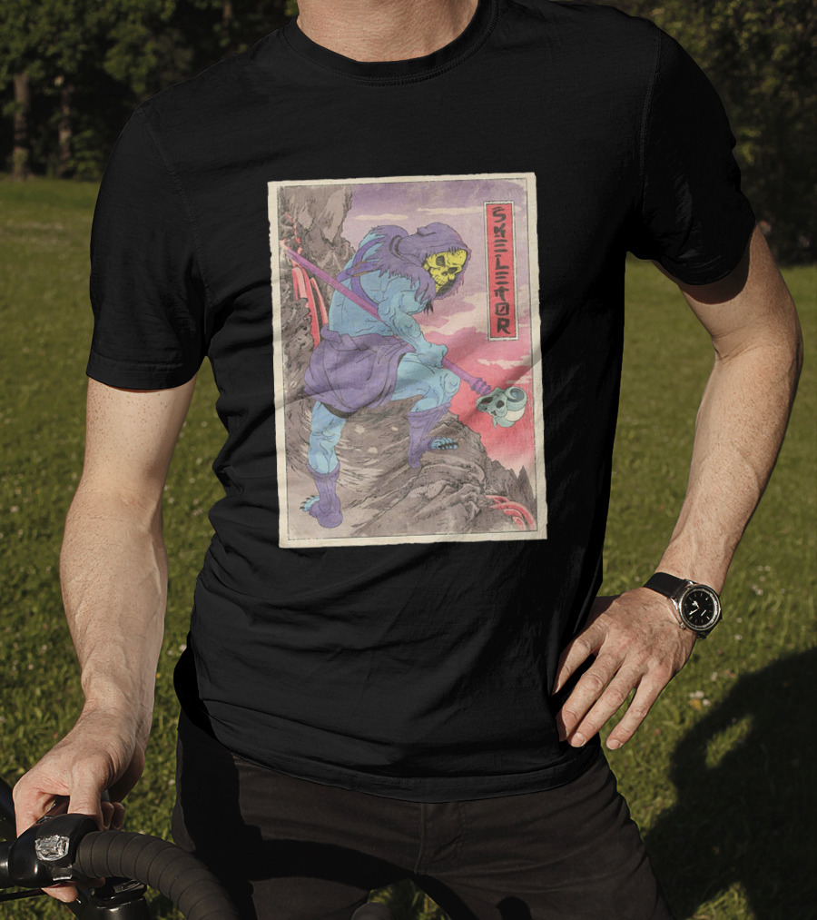 Skeletor Retro Vintage Style Art Print With Skull Staff And Hooded Figure T-Shirt