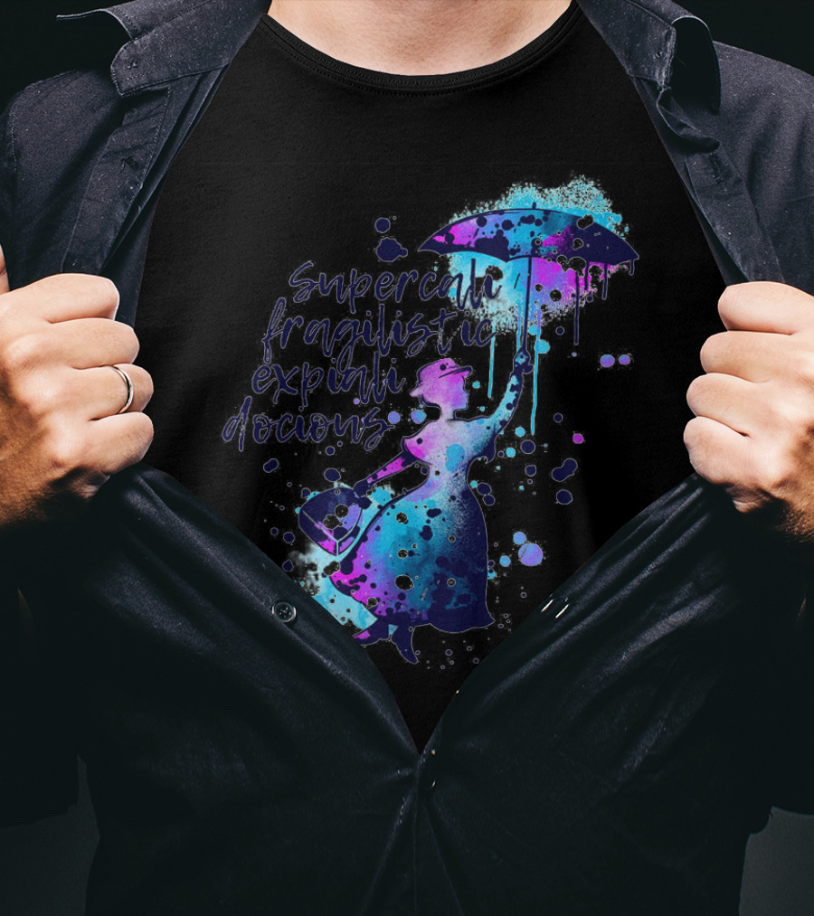 Supercalifragilisticexpialidocious Mary Watercolor Umbrella T-Shirt