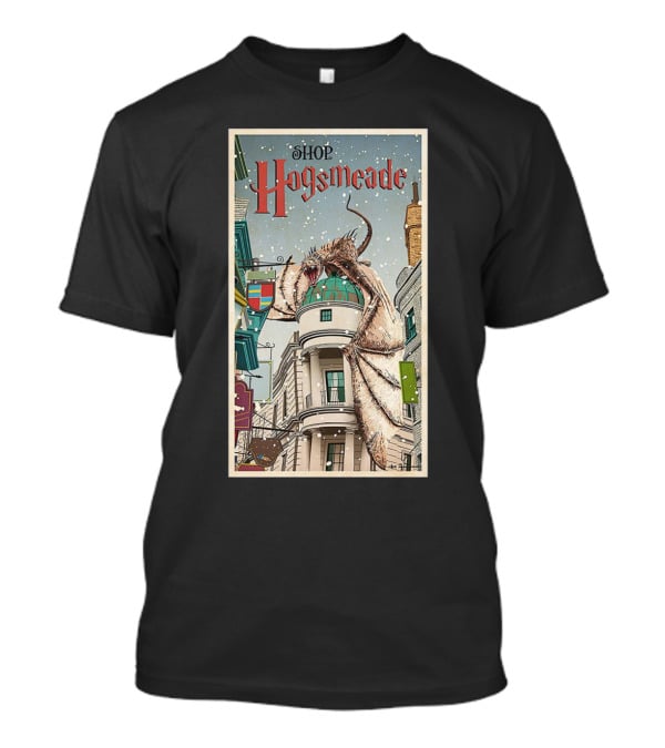 Hogsmeade Shopping Adventure With Snowy Streets And Dragon-Guarded Shops T-Shirt