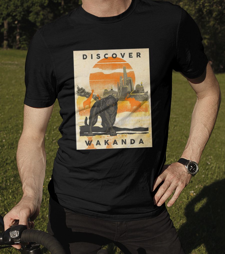 Discover Wakanda Panther And Futuristic Cityscape With Sunset T-Shirt