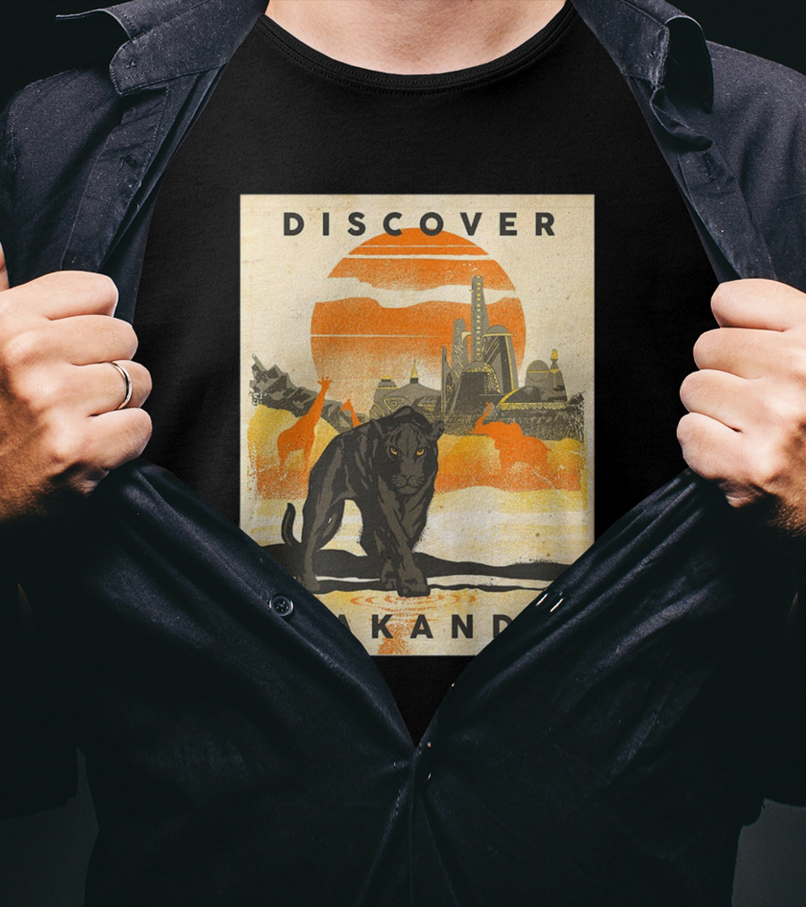 Discover Wakanda Panther And Futuristic Cityscape With Sunset T-Shirt
