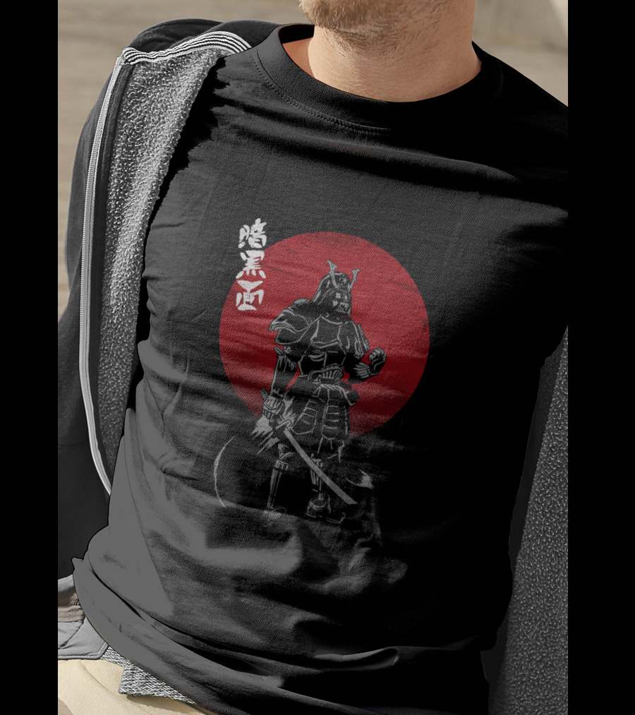 Dark Side Of The Ninja Samurai Vader With Red Rising Sun Katana Kanji T-Shirt