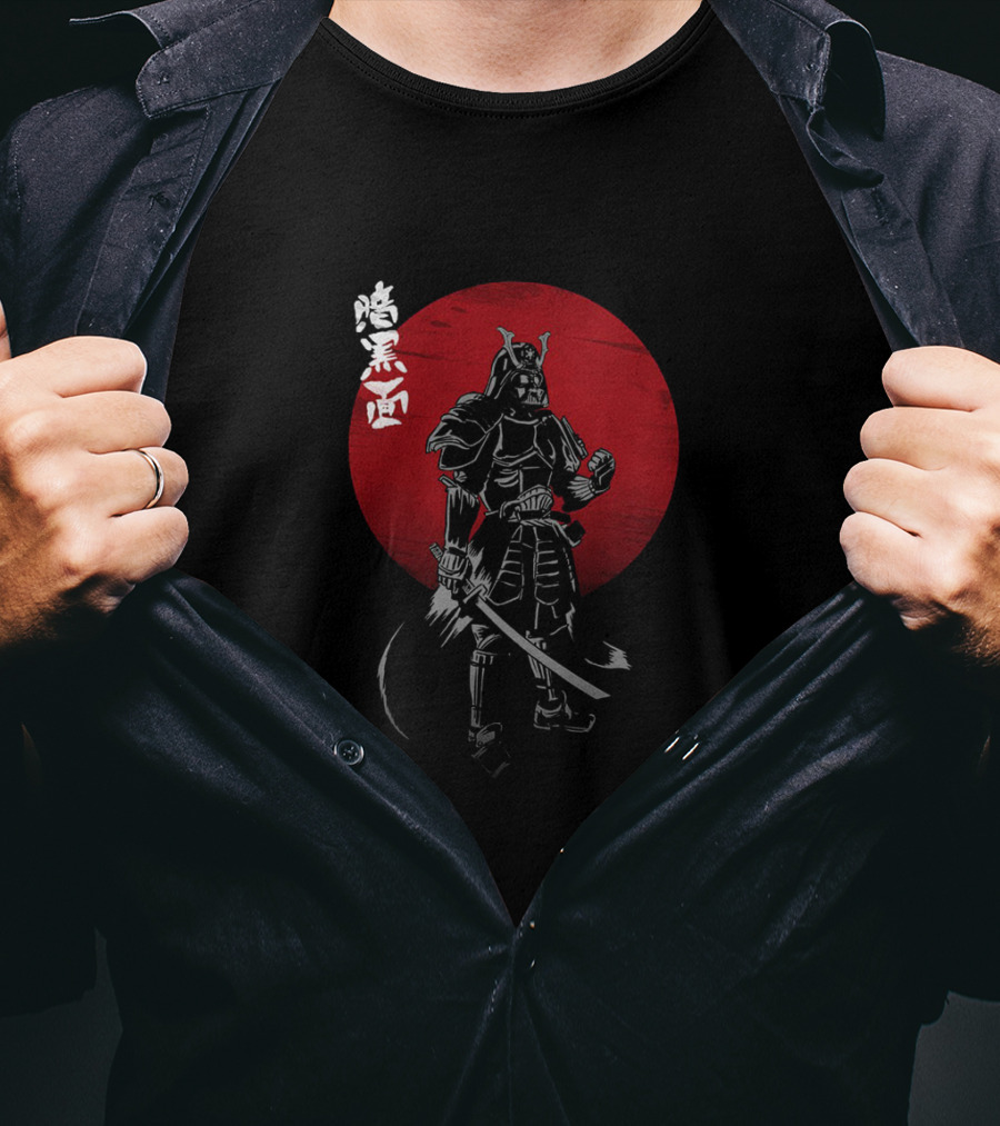 Dark Side Of The Ninja Samurai Vader With Red Rising Sun Katana Kanji T-Shirt