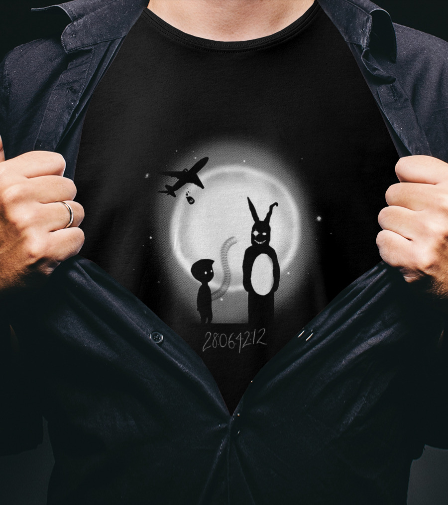 Donnie In Limbo 28064212 Dark Rabbit And Airplane Silhouette Against Moon T-Shirt