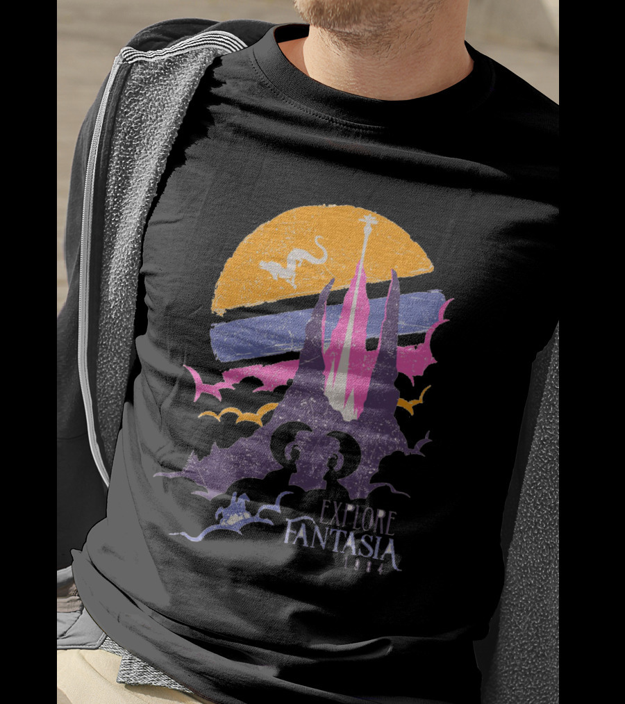 Explore Fantasia 1984 Vintage Adventure Sunset Magic Realms T-Shirt