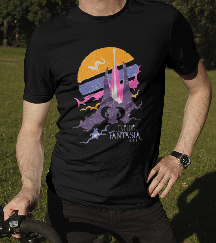 Explore Fantasia 1984 Vintage Adventure Sunset Magic Realms T-Shirt