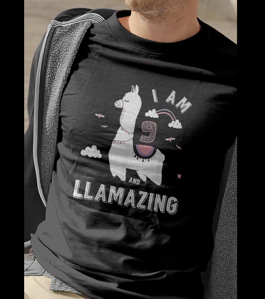 I Am 9 And Llamazing Funny Llama Cloud Birthday T-Shirt