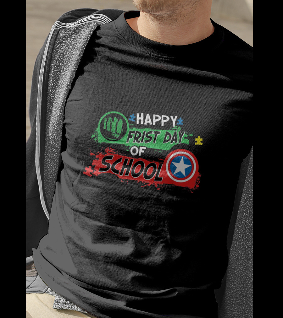 Happy First Day Of School Marvel Superhero Shield Puzzle T-Shirt