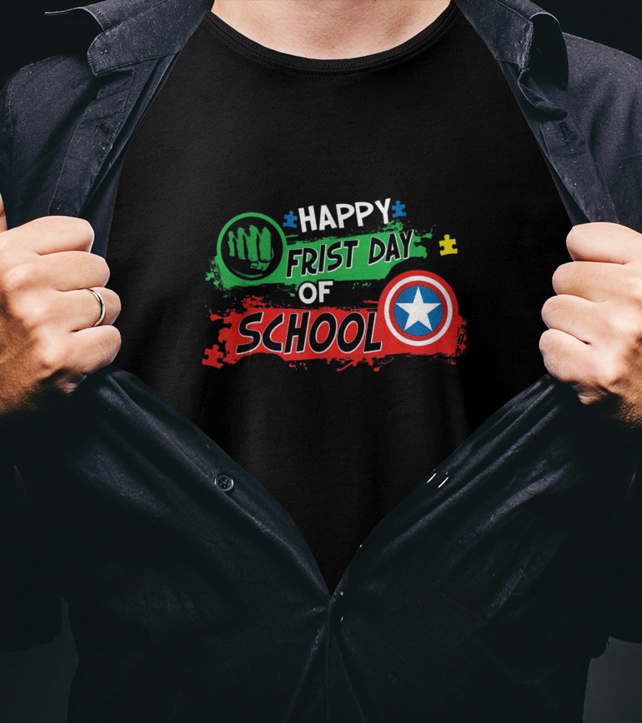 Happy First Day Of School Marvel Superhero Shield Puzzle T-Shirt