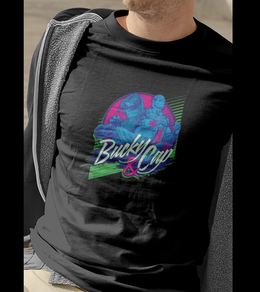 Marvel Bucky Barnes And Cap Heroic Duo Retro Neon T-Shirt