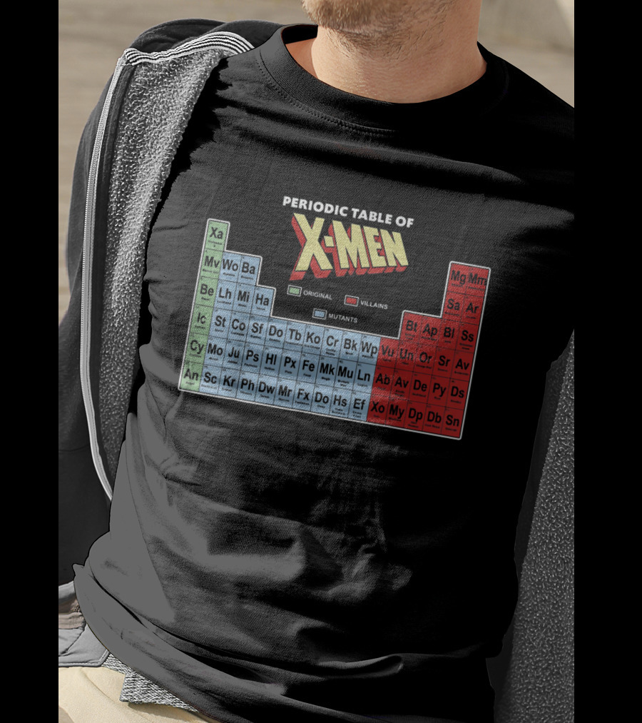 Periodic Table Of X-Men Characters Featuring Original Villains And Mutants T-Shirt