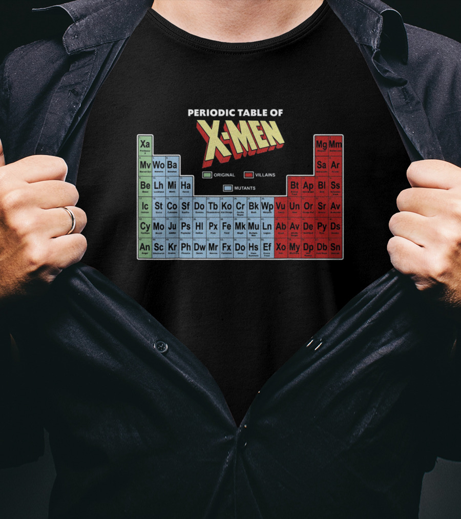 Periodic Table Of X-Men Characters Featuring Original Villains And Mutants T-Shirt