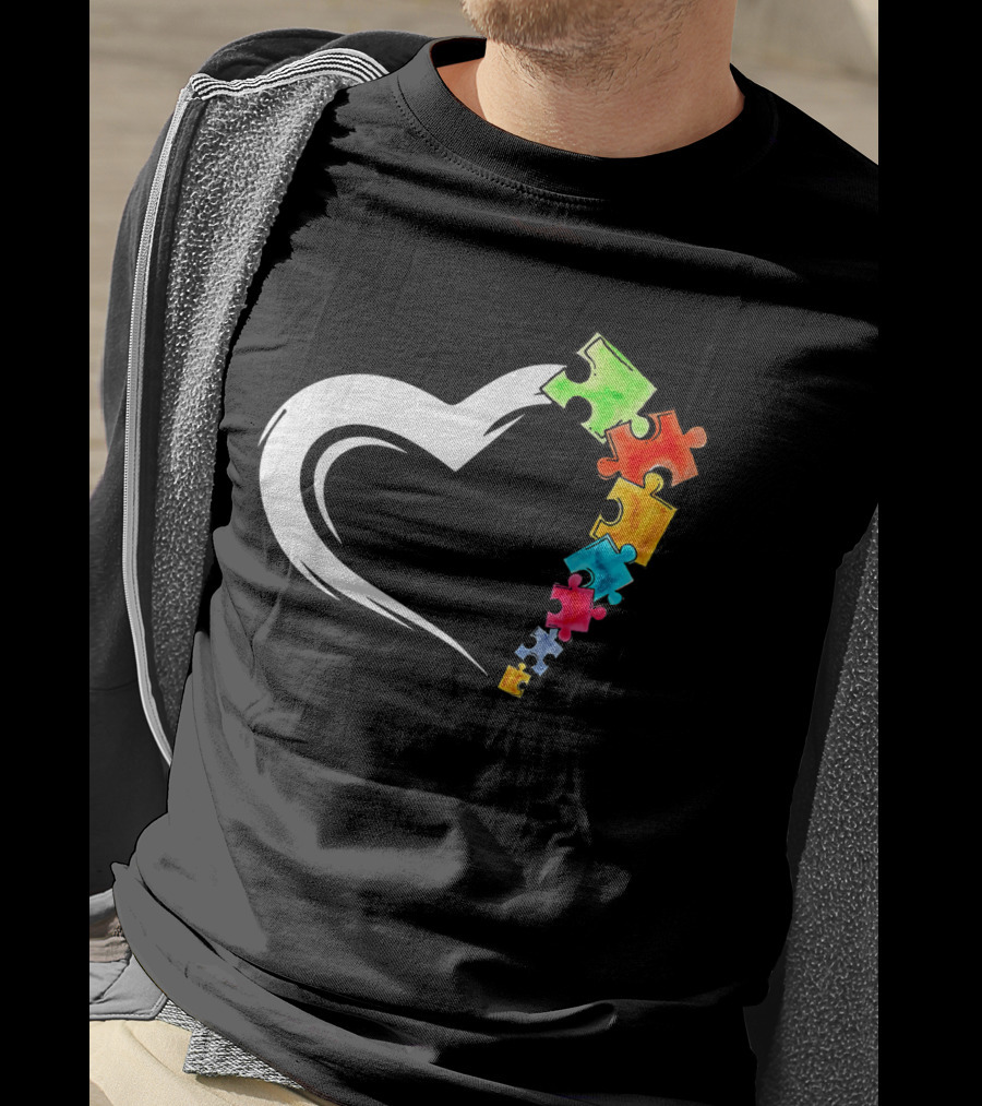 Autism Awareness Heart And Colorful Puzzle Pieces Love Kind T-Shirt