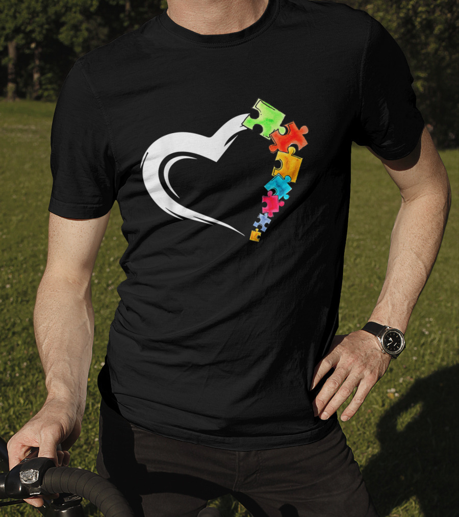 Autism Awareness Heart And Colorful Puzzle Pieces Love Kind T-Shirt
