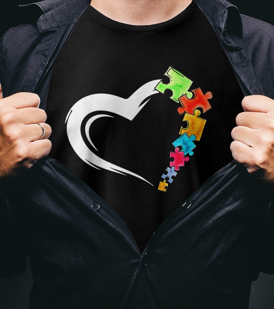 Autism Awareness Heart And Colorful Puzzle Pieces Love Kind T-Shirt