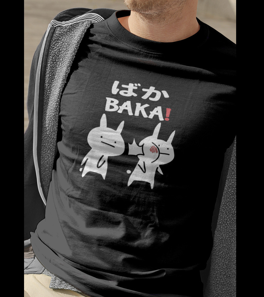 Baka Cute Anime Japanese Word Funny Two Cartoon Rabbits Slap Humor For Anime Lovers T-Shirt