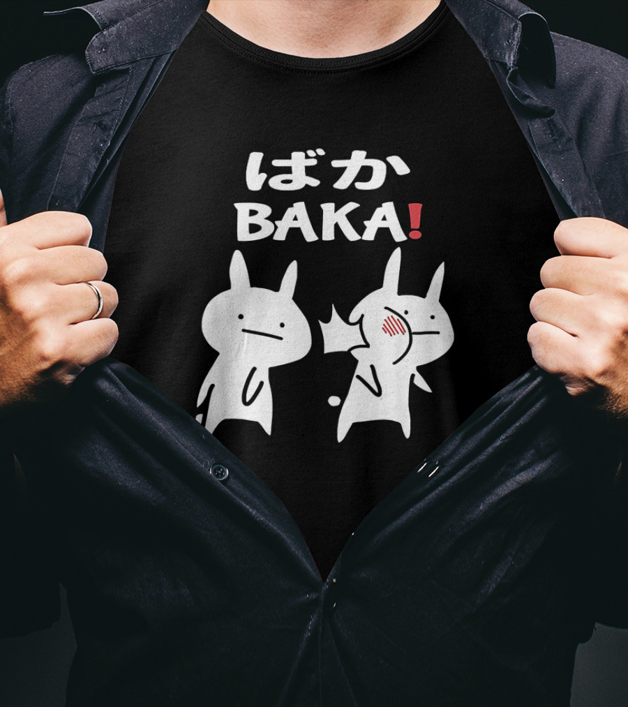 Baka Cute Anime Japanese Word Funny Two Cartoon Rabbits Slap Humor For Anime Lovers T-Shirt