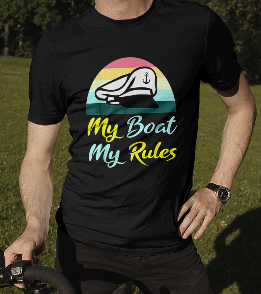 My Boat My Rules Sailor Captain Hat With Anchor Icon Retro Colors T-Shirt