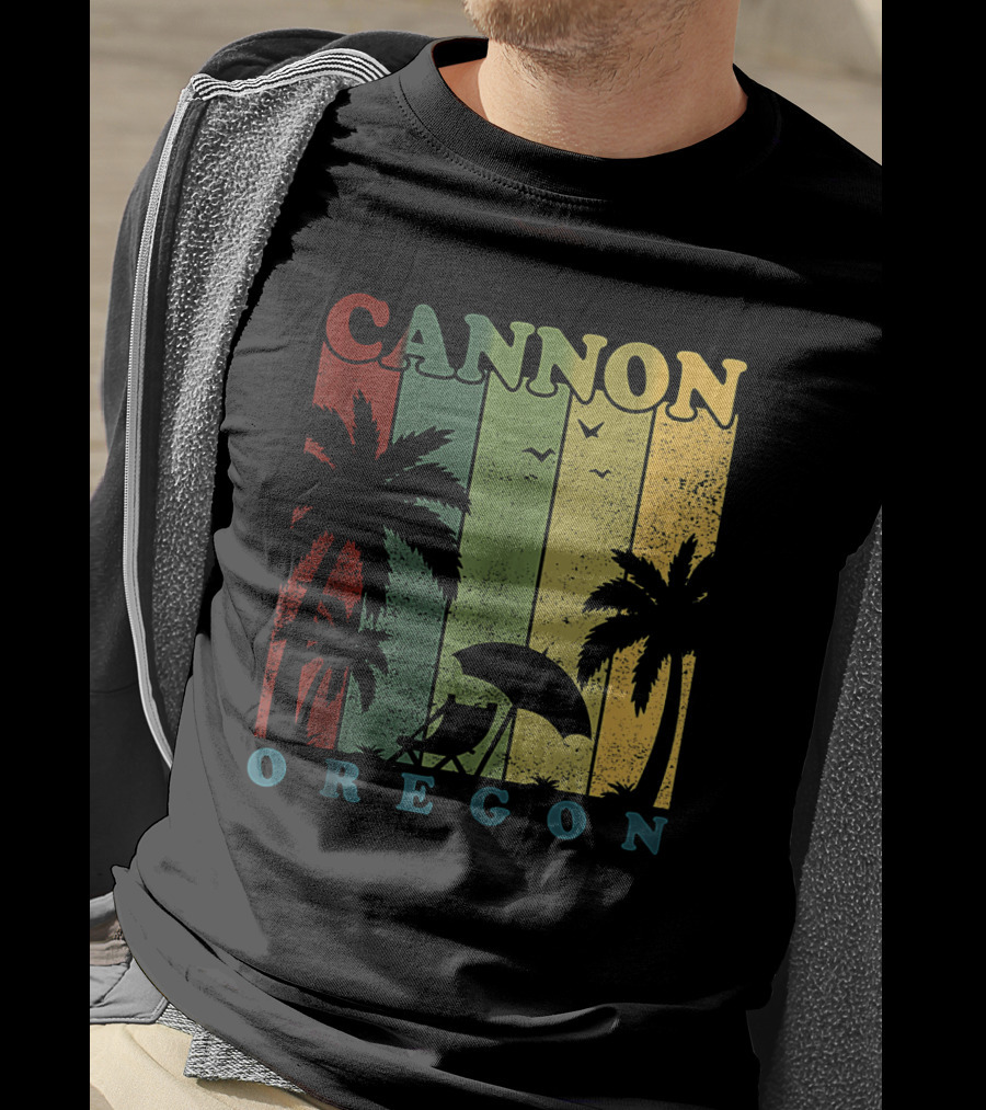 Cannon Beach Oregon Summer Vacation Landscape With Palm Trees And Sunset T-Shirt