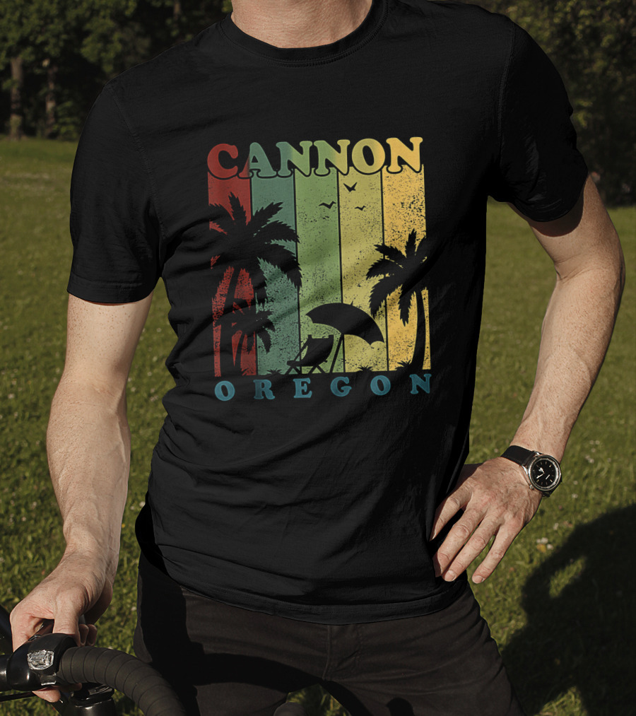 Cannon Beach Oregon Summer Vacation Landscape With Palm Trees And Sunset T-Shirt