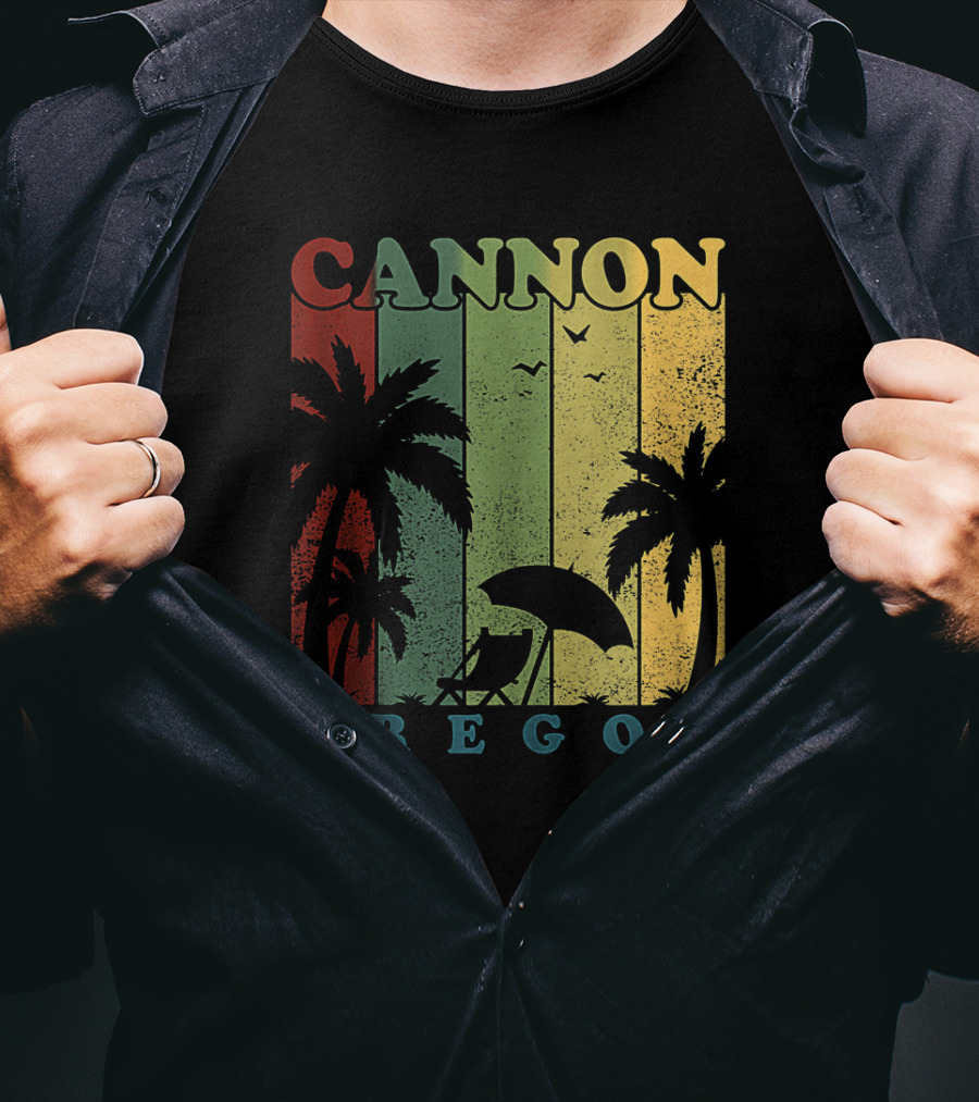 Cannon Beach Oregon Summer Vacation Landscape With Palm Trees And Sunset T-Shirt