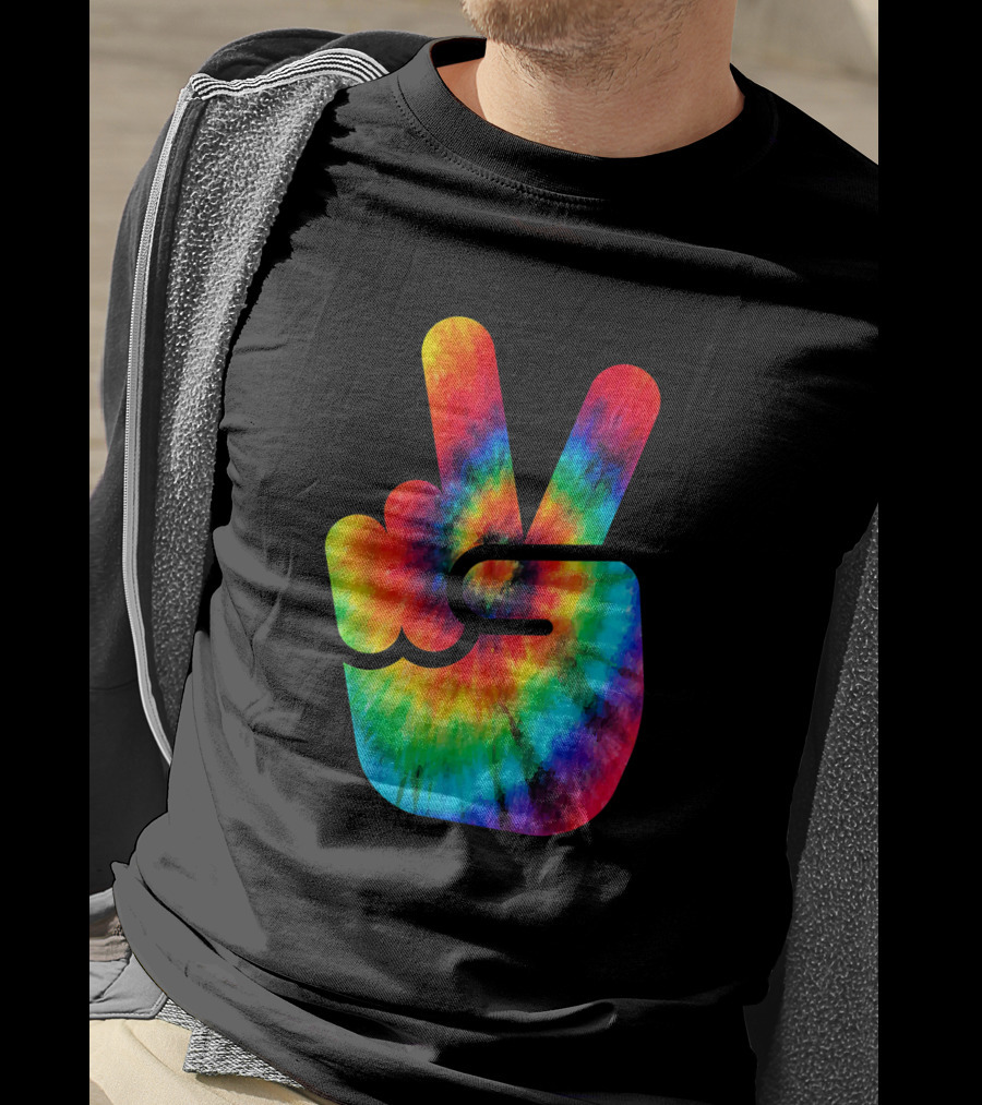 Peace Hand Symbol Rainbow Tie Dye T-Shirt