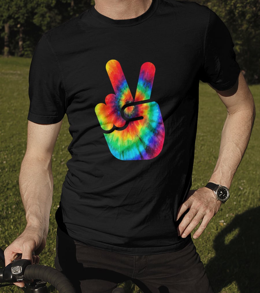 Peace Hand Symbol Rainbow Tie Dye T-Shirt