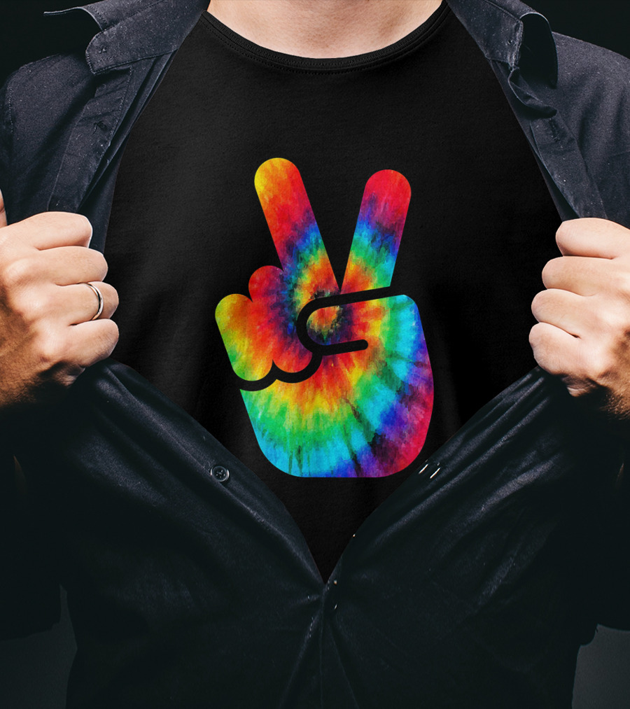 Peace Hand Symbol Rainbow Tie Dye T-Shirt