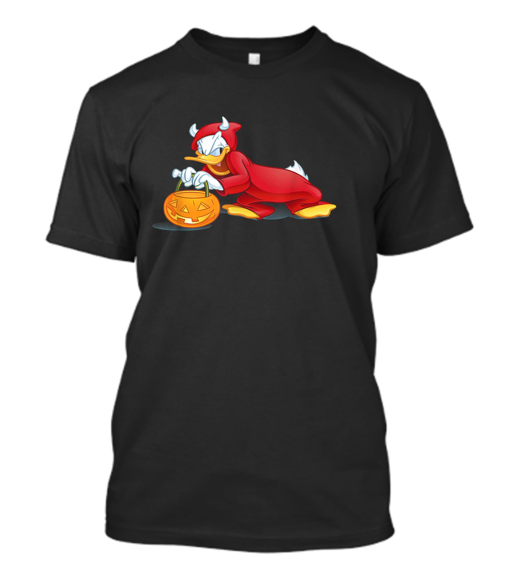 Donald Duck Devil Halloween Costume With Pumpkin Basket T-Shirt