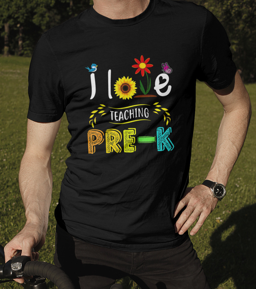Teaching Pre-K With Love Sunflower Flower Bird Butterfly T-Shirt