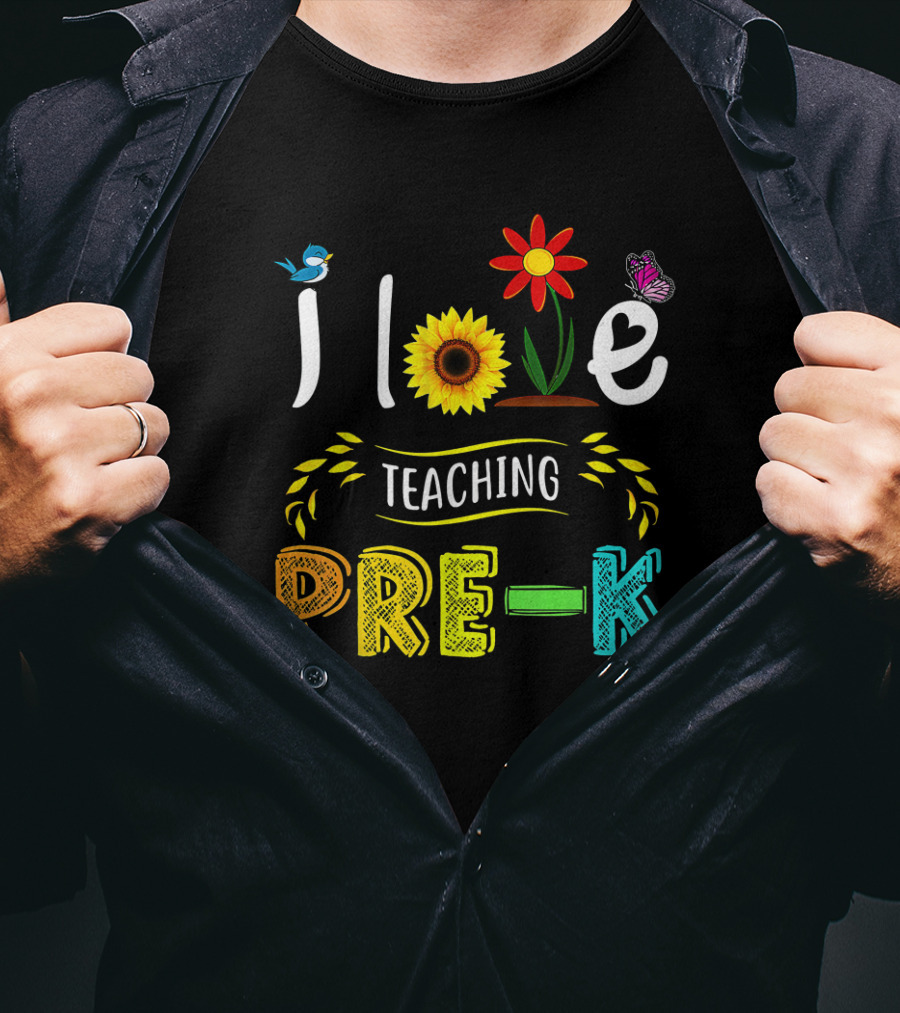 Teaching Pre-K With Love Sunflower Flower Bird Butterfly T-Shirt