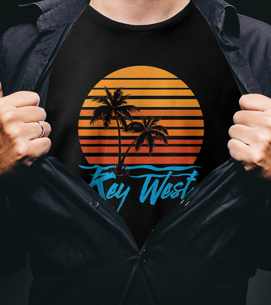 Key West Sunset Palm Trees Beach Vacation Tourist Retro Tropical T-Shirt