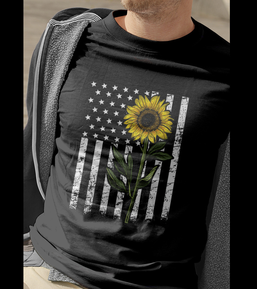 American Flag Sunflower Enthusiasts Patriotic T-Shirt