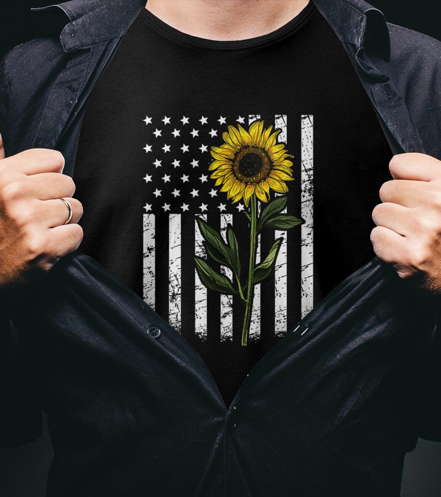 American Flag Sunflower Enthusiasts Patriotic T-Shirt