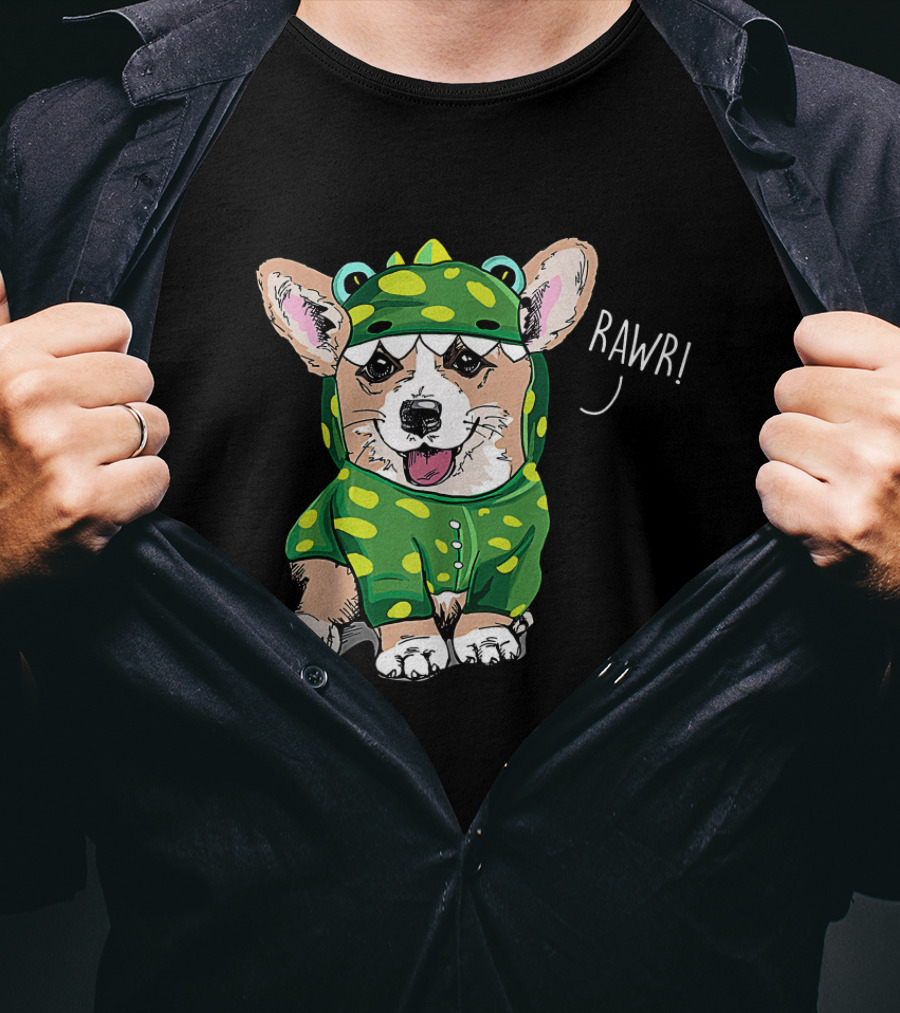 Rawr Welsh Corgi Dressed As Dinosaur Costume Rex T-Shirt