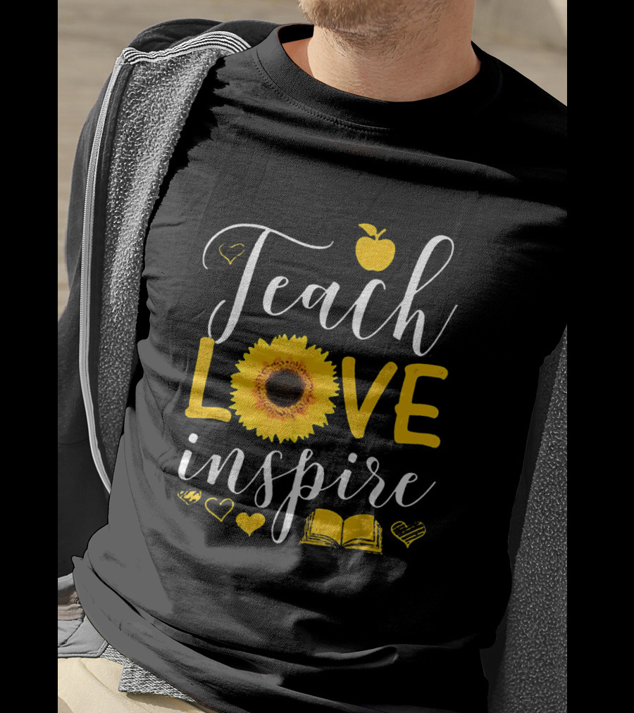 Teach Love Inspire Sunflower Heart Apple Book T-Shirt
