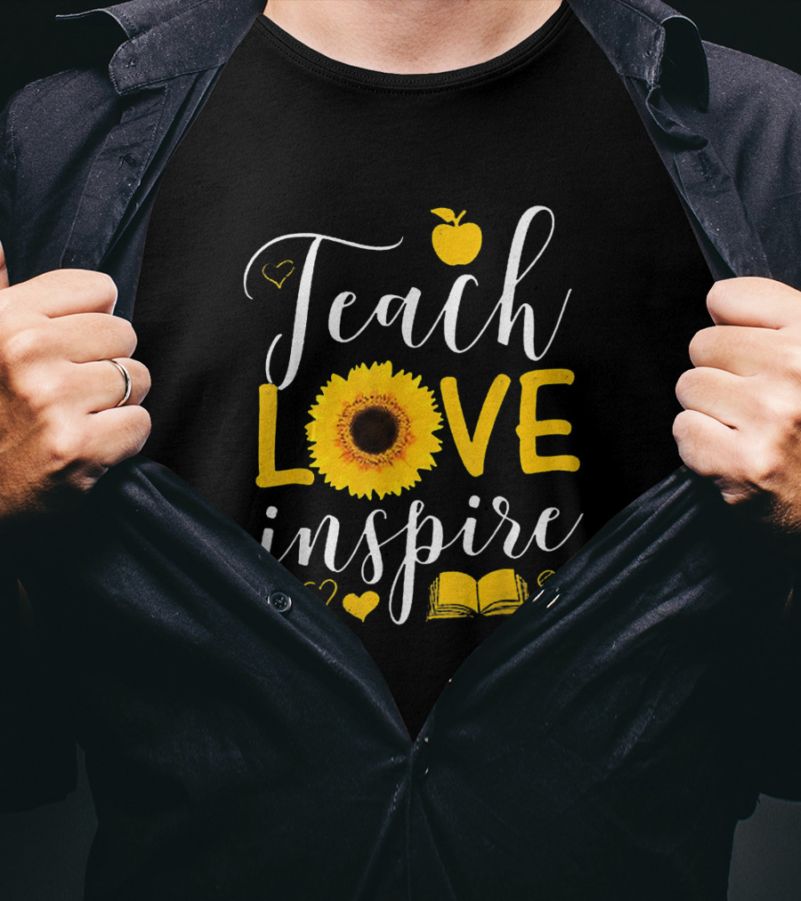 Teach Love Inspire Sunflower Heart Apple Book T-Shirt