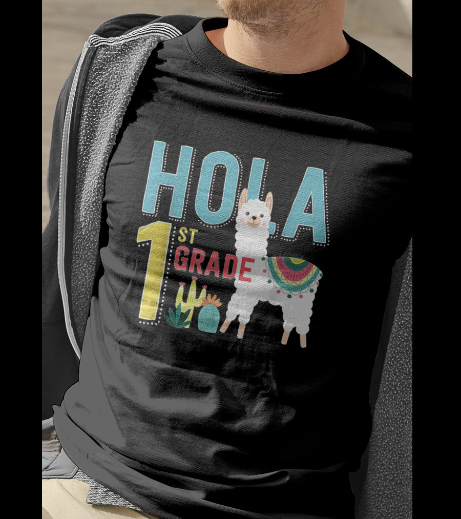 HOLA First Grade Llama Cactus Theme Educational ESL Teachers T-Shirt