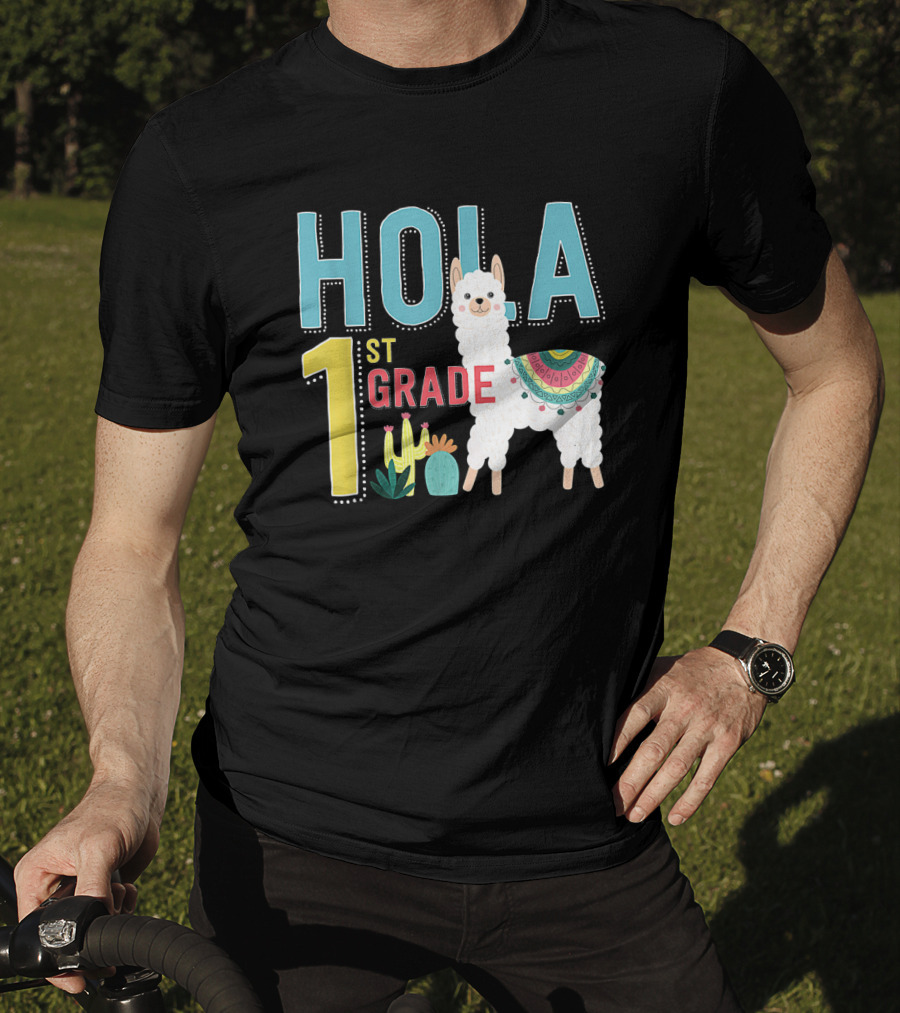HOLA First Grade Llama Cactus Theme Educational ESL Teachers T-Shirt