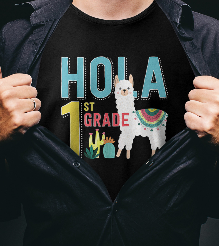 HOLA First Grade Llama Cactus Theme Educational ESL Teachers T-Shirt