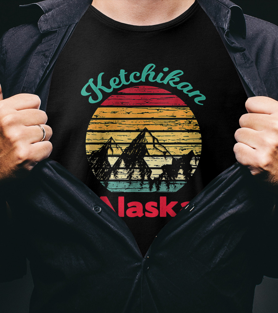 Ketchikan Alaska Retro Mountain Sunset Scenery T-Shirt