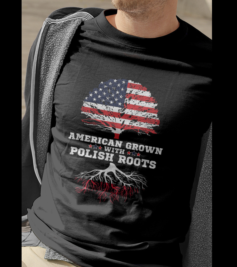 American Grown With Polish Roots Flag Tree T-Shirt