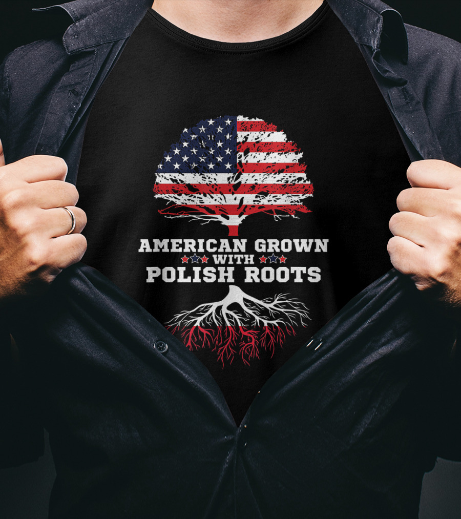 American Grown With Polish Roots Flag Tree T-Shirt
