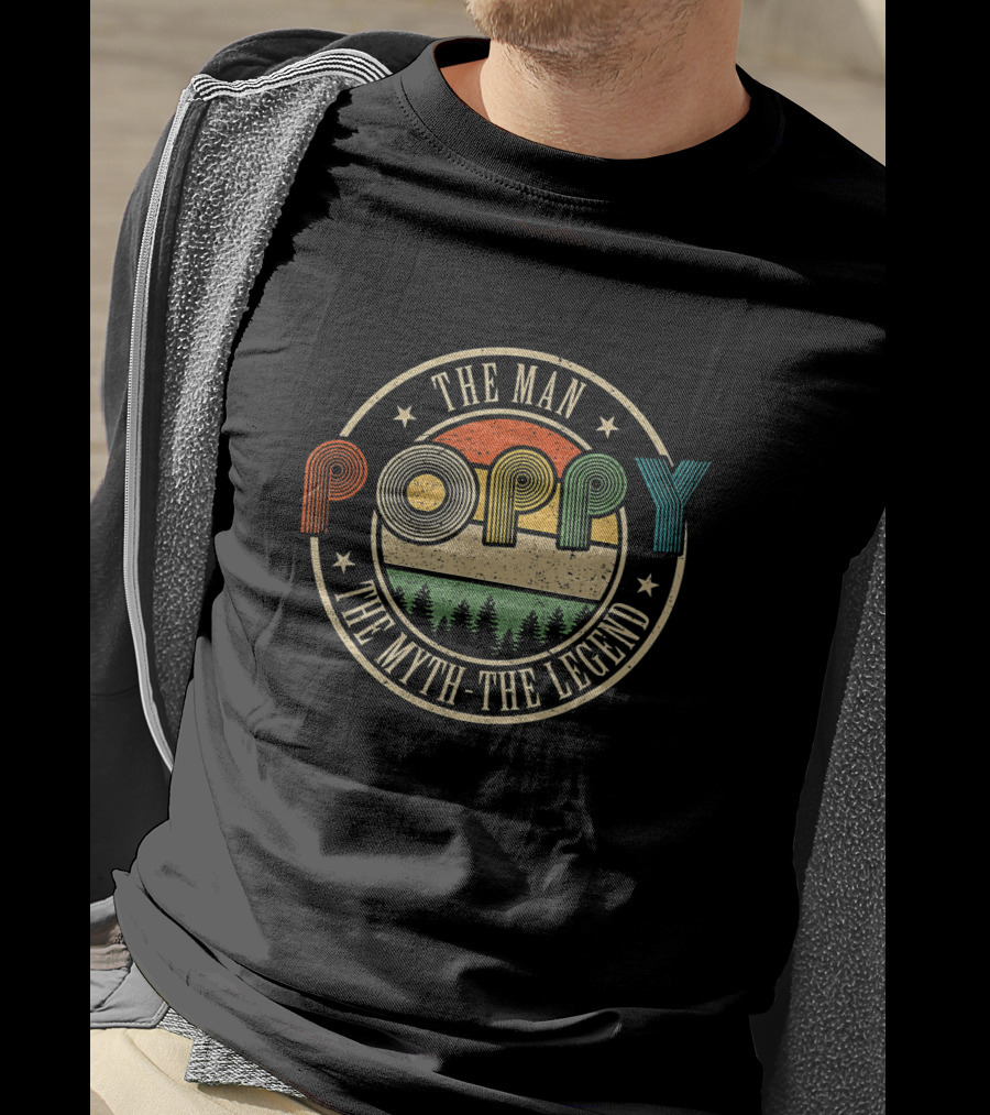 Poppy The Man The Myth The Legend Vintage Sunset Forest T-Shirt